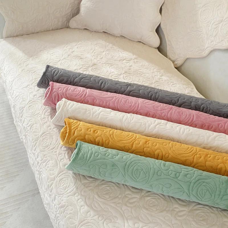Thicken Plush Sofa Cover Living Room Skin Friendly Jacquard Sofa Towel Anti-slip Solid Color Sofa Protector Slipcovers Removable