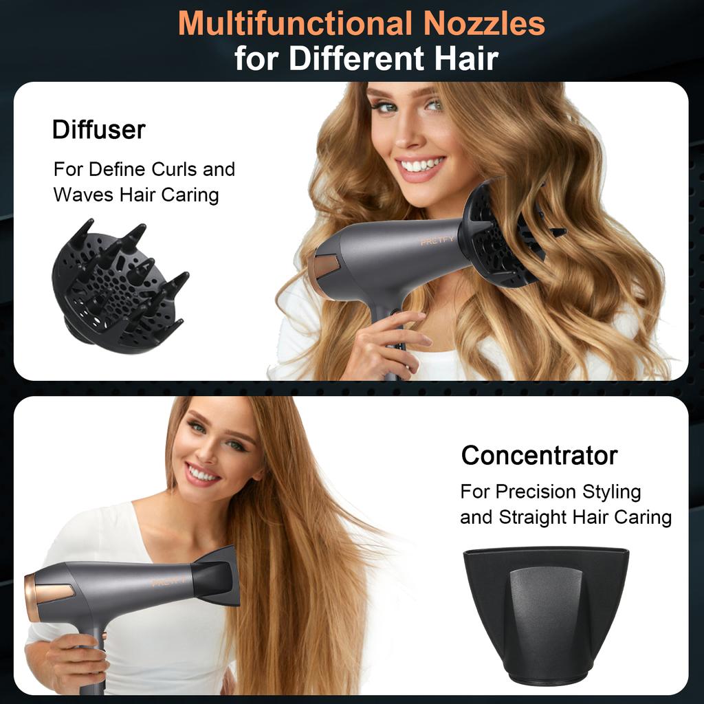 Pretfy Asciugacapelli per la cura dei capelli Asciugacapelli ionico negativo 2500 W 2 velocità 3 impostazioni di calore Asciugatura rapida