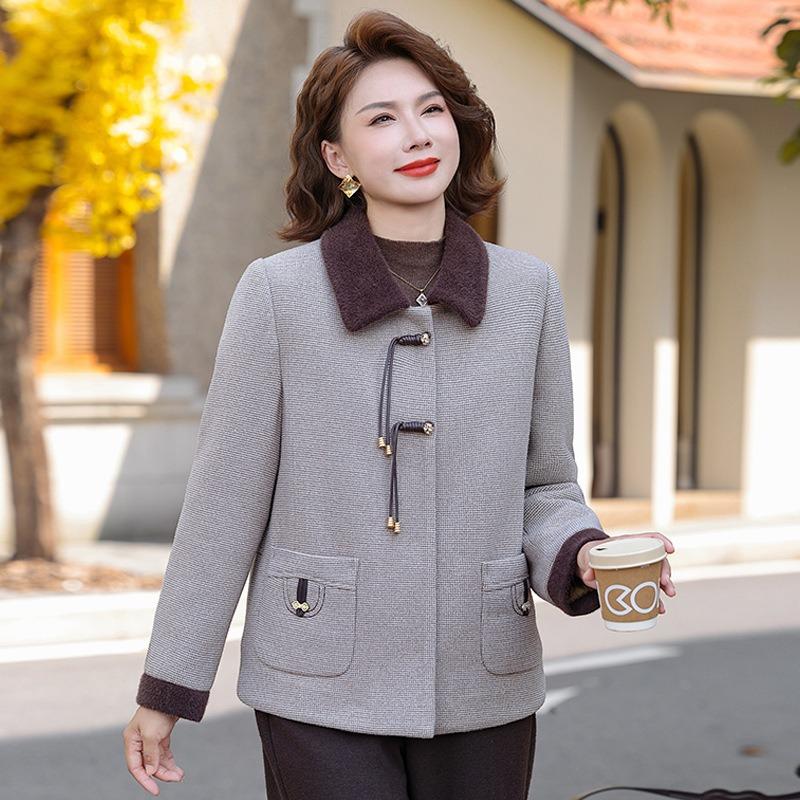 

New women s clothing autumn and winter mother woolen top middle-aged and elderly short fashion velvet thickened coat 5XL [recommended 150-80kg] хаки
