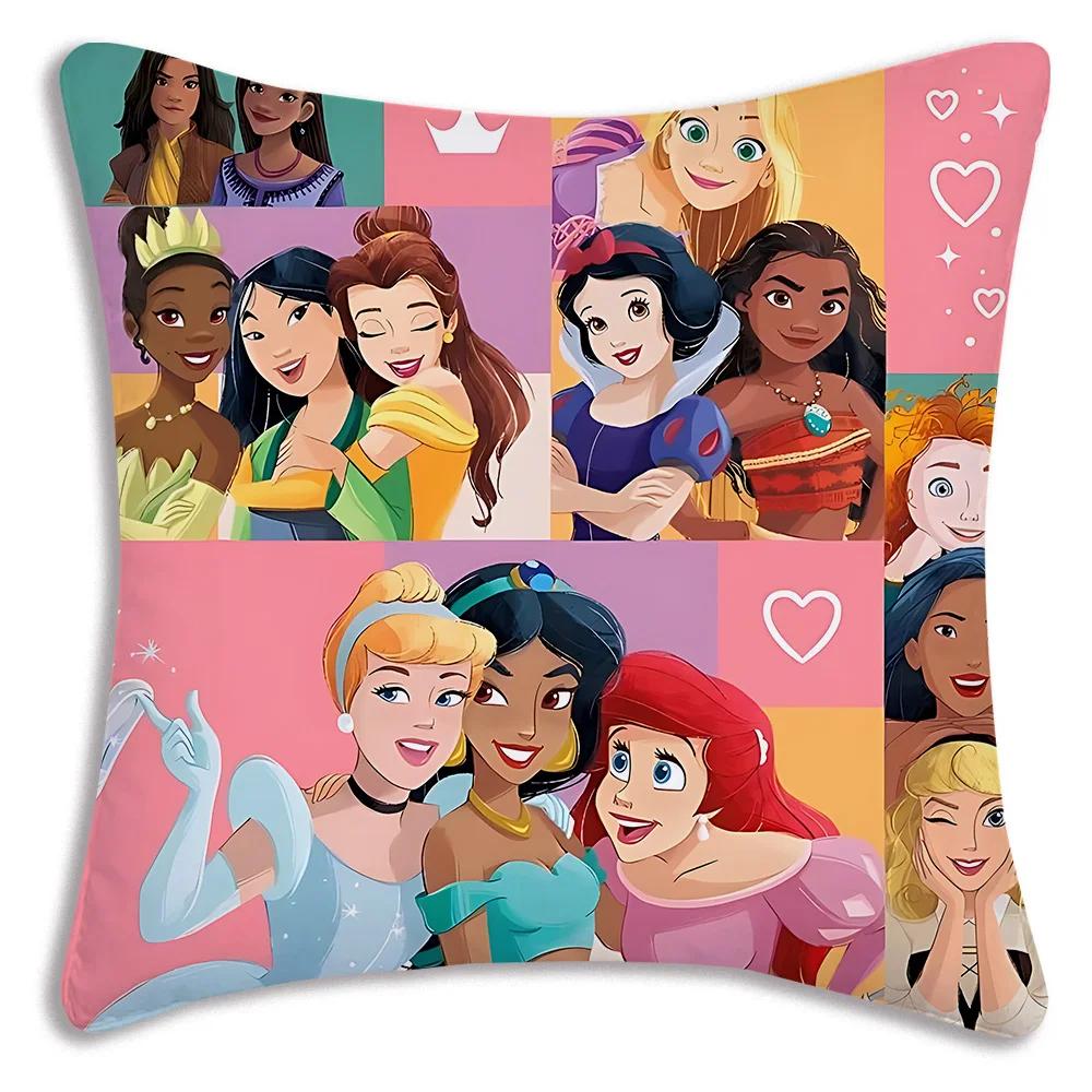 Pillow Covers Cartoon Cute Disneys Elsa Ariel Princess Sofa Decorative Home Double-sided Printing Short Plush Cute Cushion Cover
