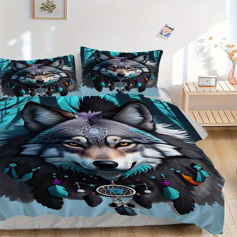 3pcs set Wolf Dreamcatcher 1 Quilt Cover + 2 Pillowcases, All Seasons Bedroom Setting, Perfect for Home and Dorm Decor a183
