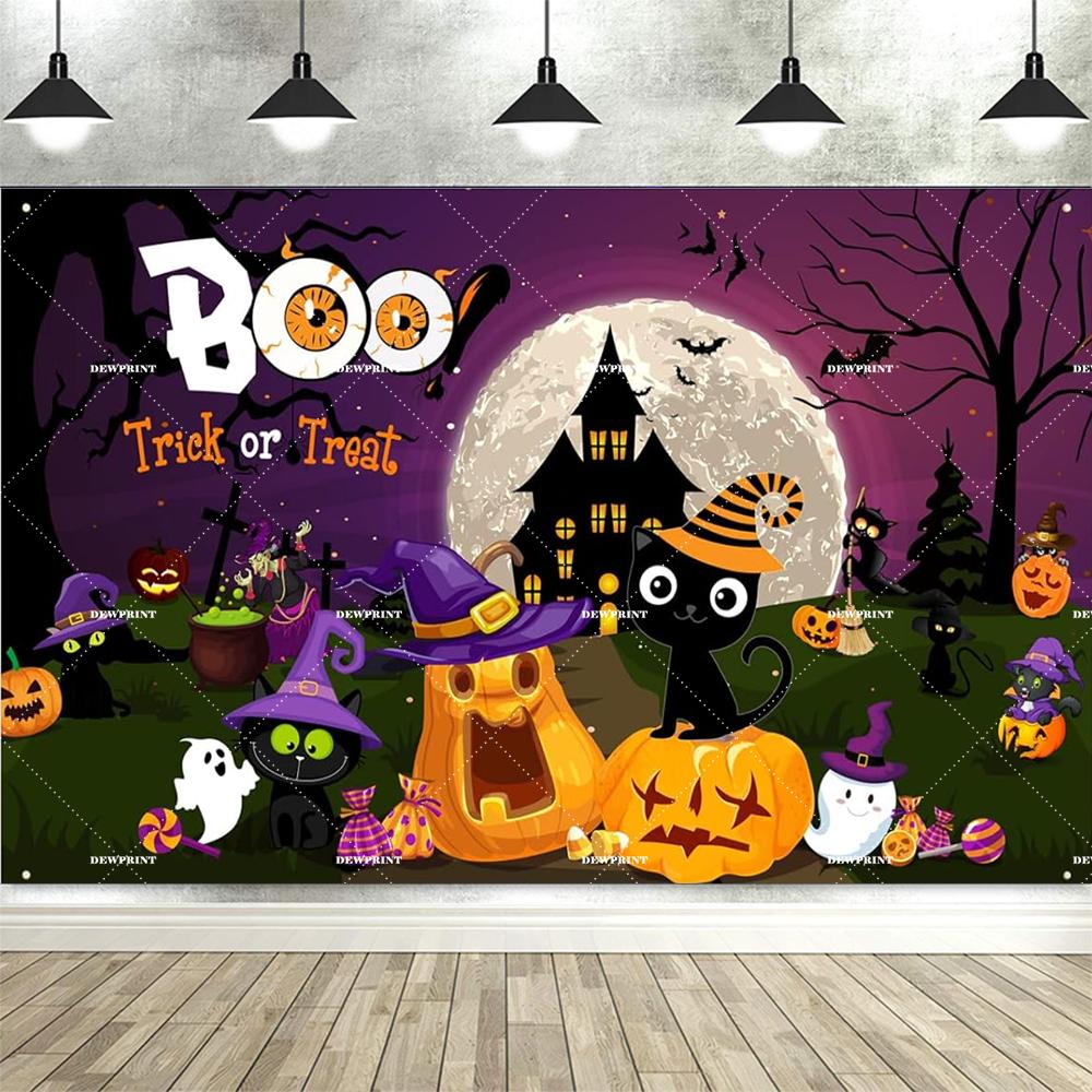 Spooky Cartoon Halloween Backdrop Cute Cat Ghost Happy Halloween Banner Halloween Backgrounds for Kid Photography Party Supplies322