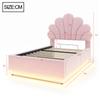 Upholstered Bed 90*200cm, Flower-Shaped Headboard, Hydraulic Storage, LED Lighting and Metal Frame, Velvet Fabric Beige, Pink