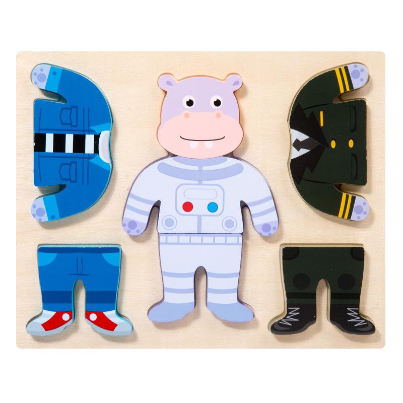 Children Three-dimensional Animals Change Clothes Wooden Puzzle Clothing Building Block Boys and Girls Early Education Educational Toys