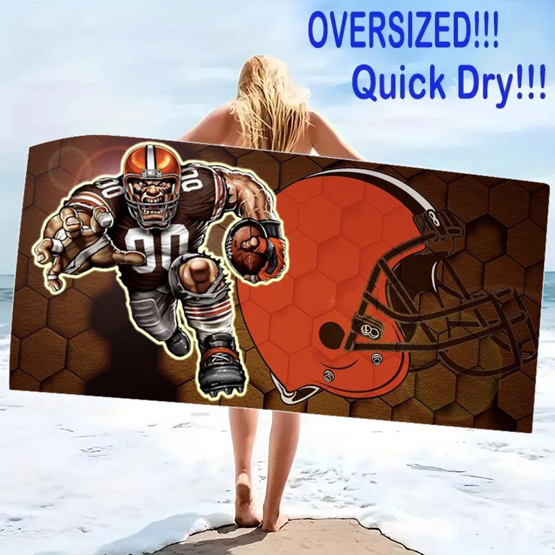 Cleveland Browns Print Beach Towel, Large Soft Quick Dry Towel for Beach Camping Swimming