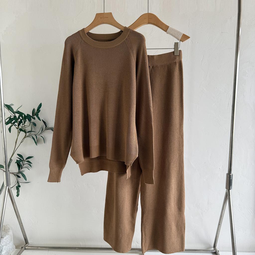 JKASHDK Women's Fashion Casual Spring Autumn Solid Color Print Long Sleeve O-Neck Trousers Pants Suits