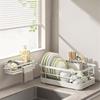Space Saving Dish Drainer for Kitchen Sink Expandable Sturdy Metal Dish Rack with Utensil Holder Home Accessory