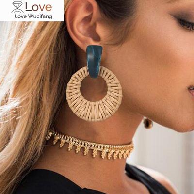 Korea Böhmen Handgemachte Geometrische Ohrringe Für Frauen Imitation Rattan Stroh Weben Stricken Reben Ohrring Urlaub Partei Schmuck