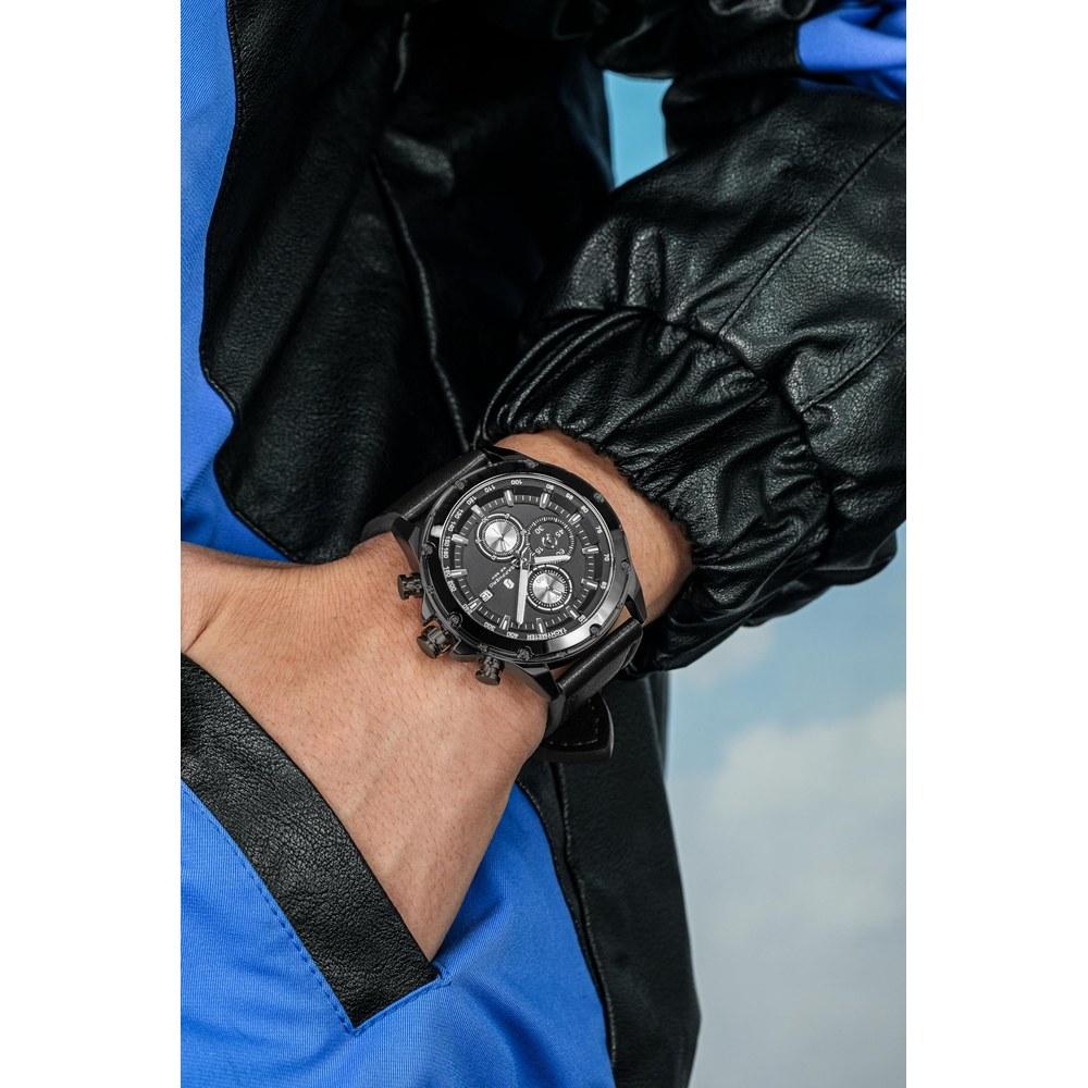 SAPPHERO Relógio Masculino Analógico a Quartzo 50m à Prova d'Água Luminoso Mostrador de Data Pulseira de Couro Vidro Mineral de Alta Dureza Negócios Exterior Mostrador Preto