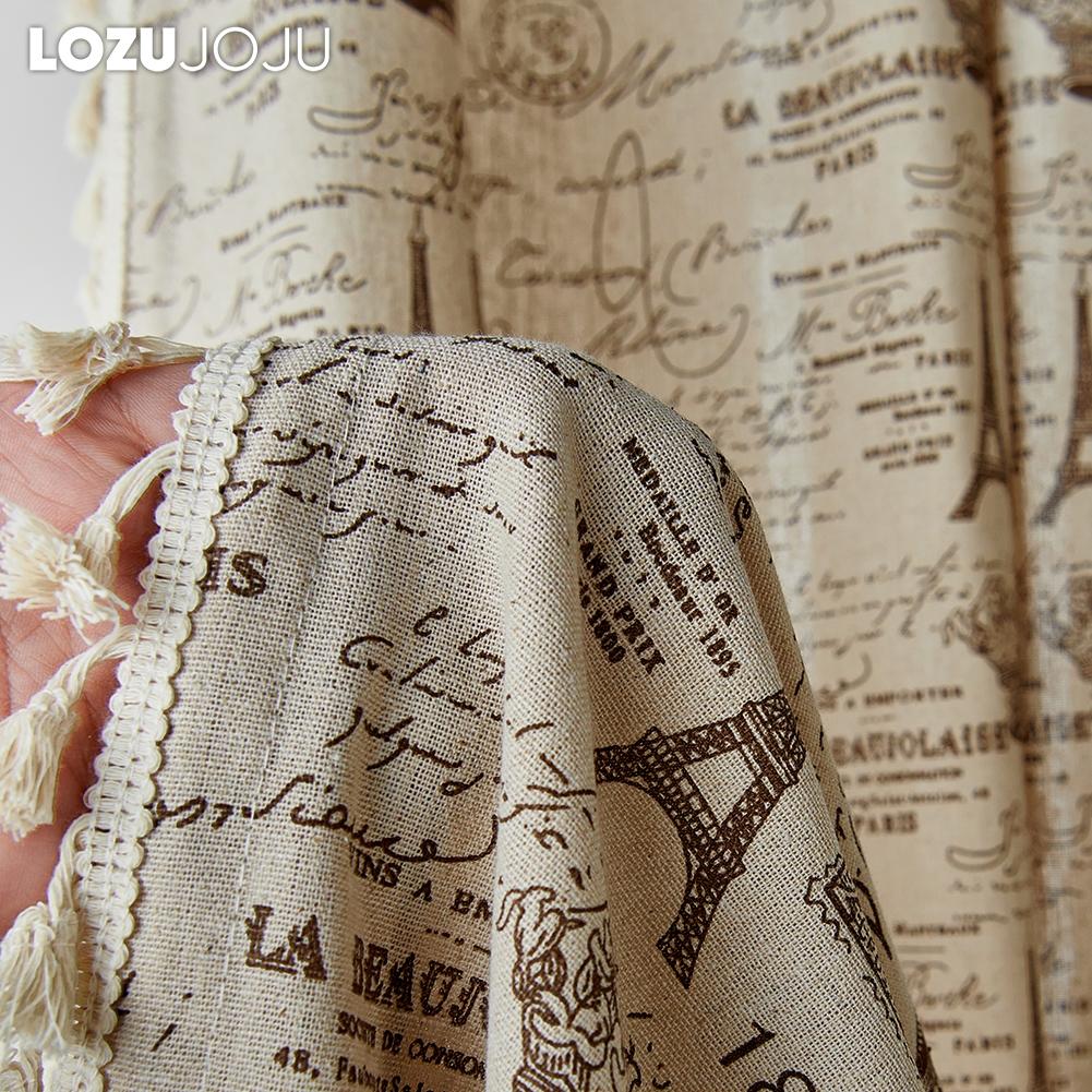 1PC LOZUJOJU Ins Style Vintage Eiffel Tower Printed Durable Tassel Edge Semi Blackout Curtains for Windows Balcony Bedroom Living Room Home Decor