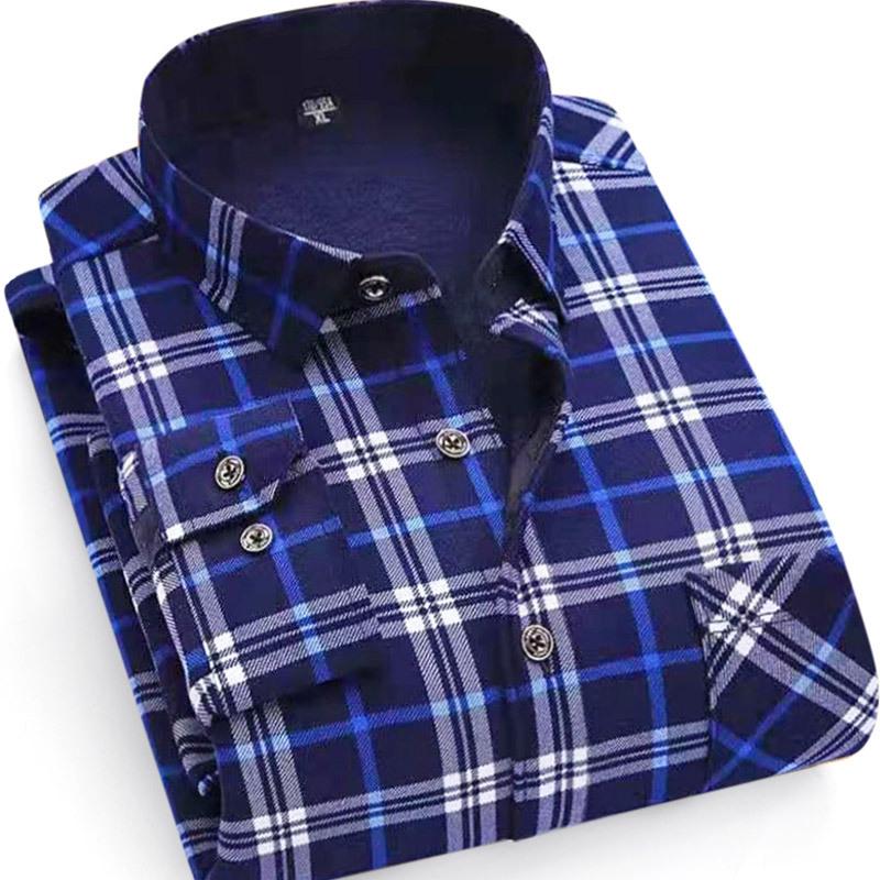 2024 Herren Kariertes Langarm Dickes Warmes Hemd für Herbst und Winter