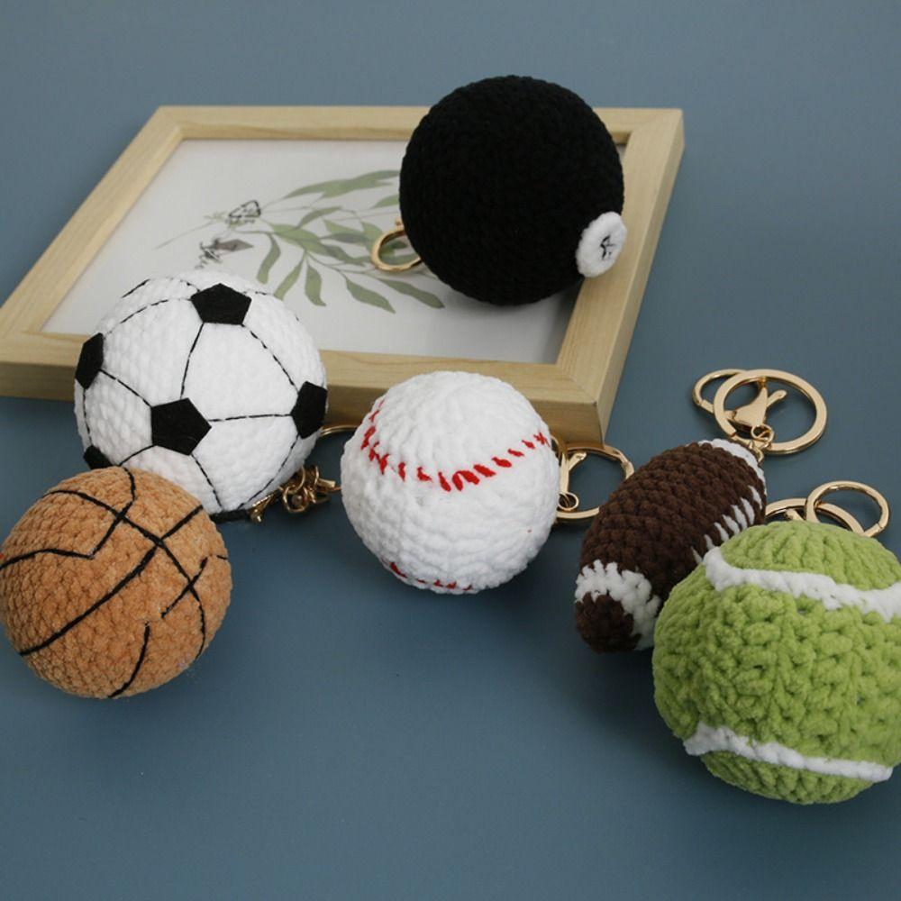 Billiards Rugby Crochet Soccer Keyrings Tennis Baseball Sport Ball Pendant Backpack