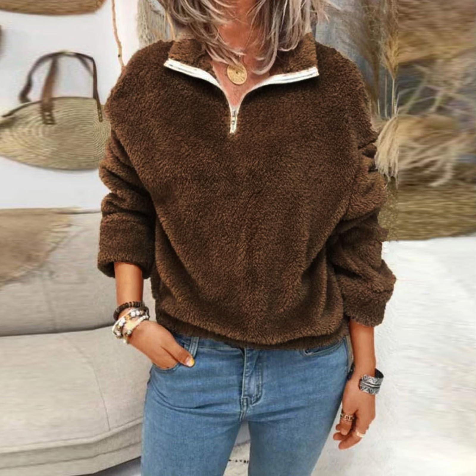 Женская модная повседневная толстовка с длинным рукавом и флисом — фото 9