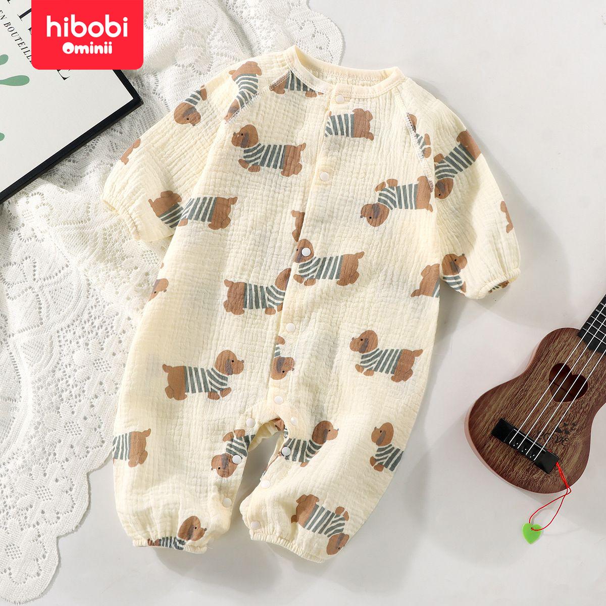 

Летняя одежда для ползания из хлопчатобумажной пряжи hibobi для новорожденных, четырехсекционная одежда с длинными рукавами для малышей и малышей, дышащая одежда для отдыха с кондиционером