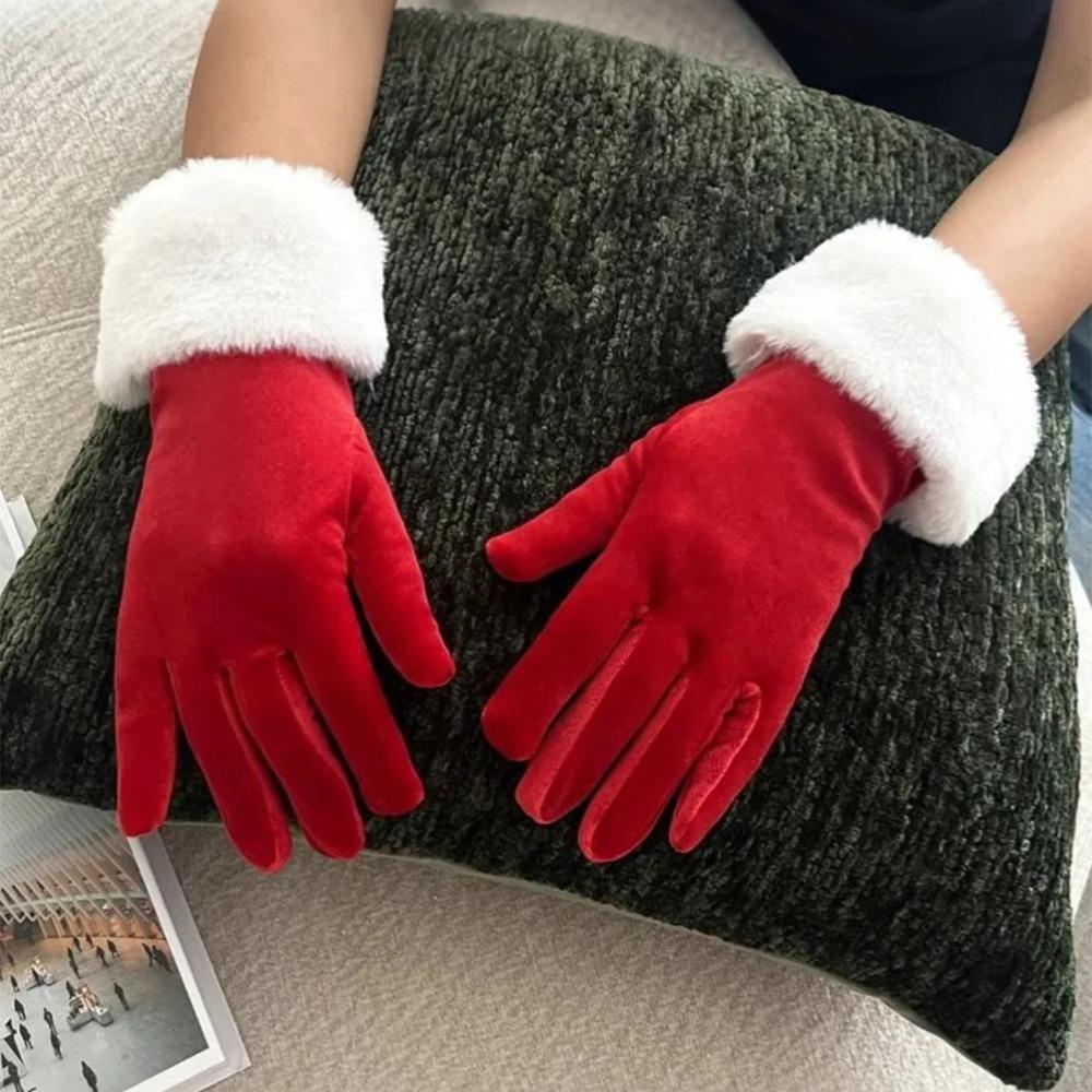 Christmas Party Etiquette Performance Gloves Womens Velvet Winter Warm Short Gloves Cycling Driving Running Outdoor Activities