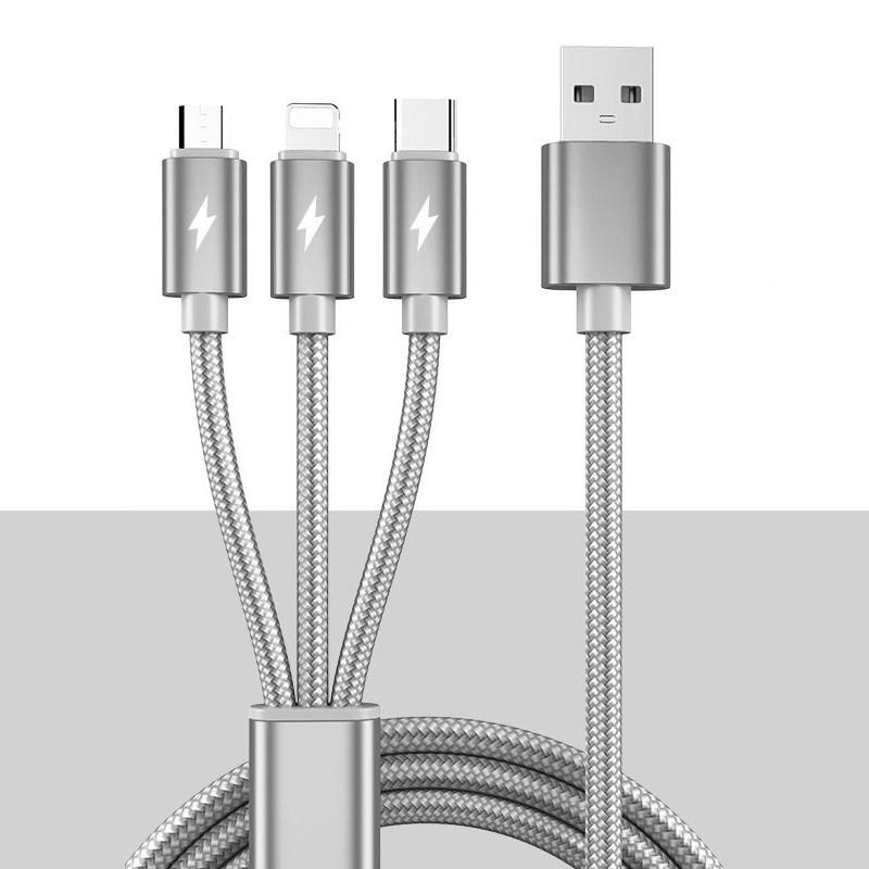 2.3m Multi-Functional Fast Charging Cable for Car - Three-in-One Android Charger.