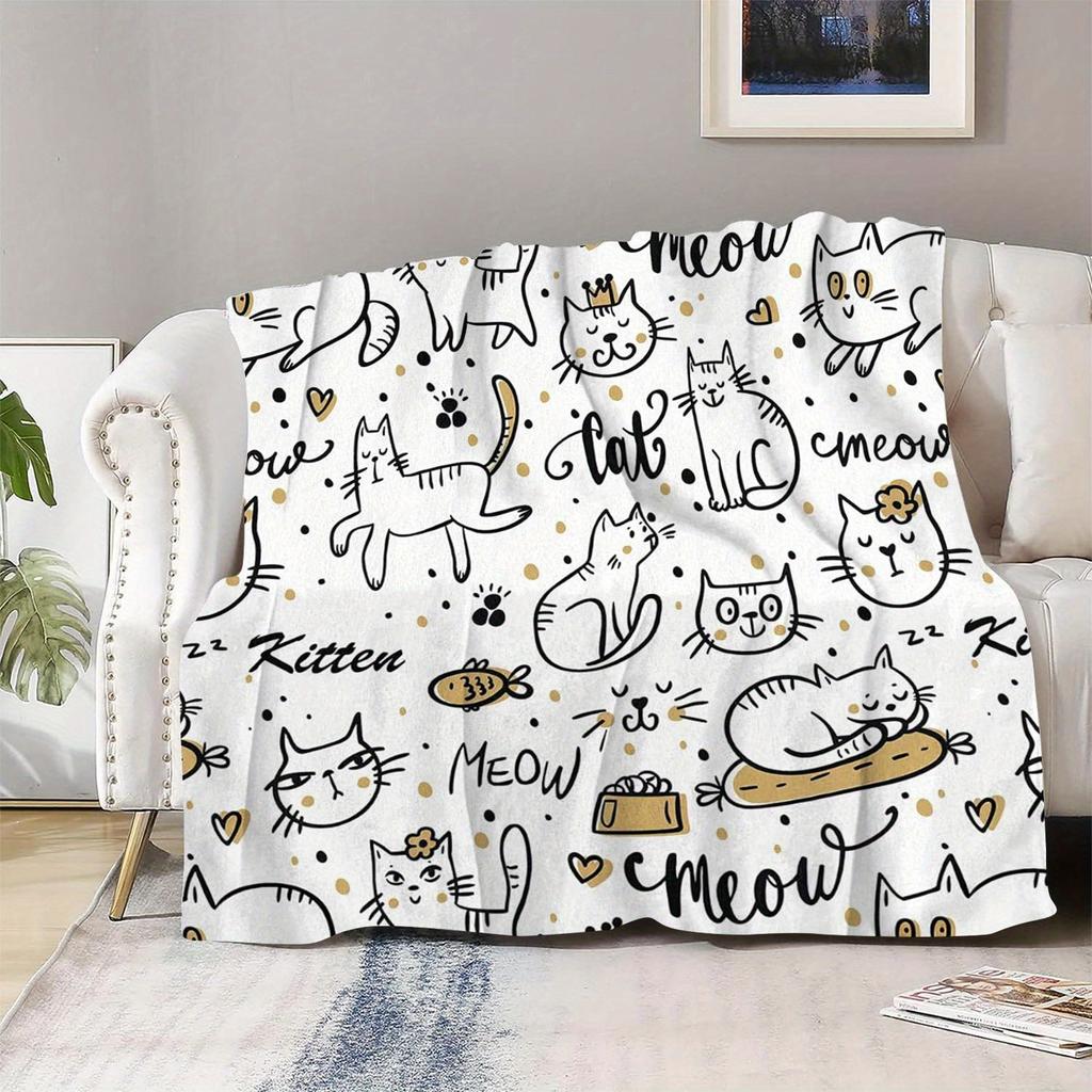 Cute Cat Pattern Blanket - Soft Cozy Throw with Meow Design, Perfect for Home Decor, Unique Gift for Cat Lovers