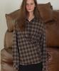 Hauseuobeupondeu Plaid Check Cross Button Shirt_Brown