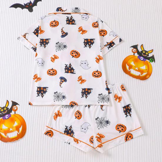Women's Short Sleeve Pajama Set Two Piece Button Down Top And Shorts Pjs Lounge Set Halloween Sleepwear Outfits