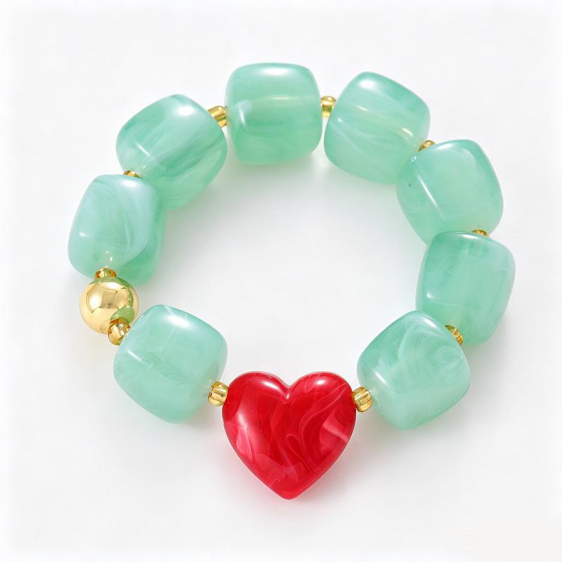 Europäisch Amerikanisch Trendy Bunt Acryl Harz Klobige Herzperlen Armband Halskette Set Umweltfreundliches Herz Statement Accessoire