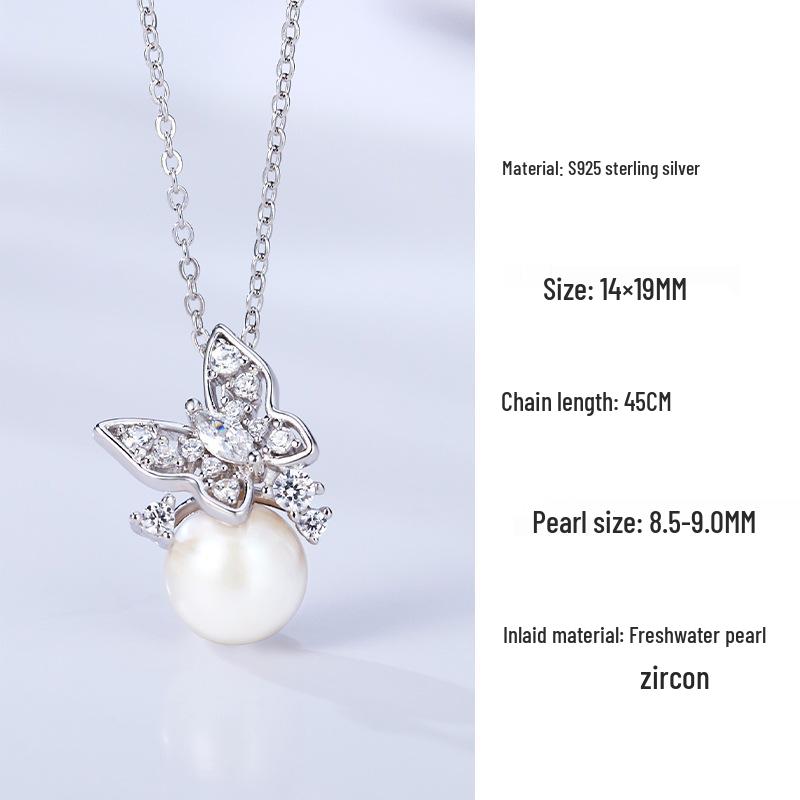 Elegant 2024 Freshwater Pearl & Sterling Silver Butterfly Pendant Necklace for Women 925 Silver