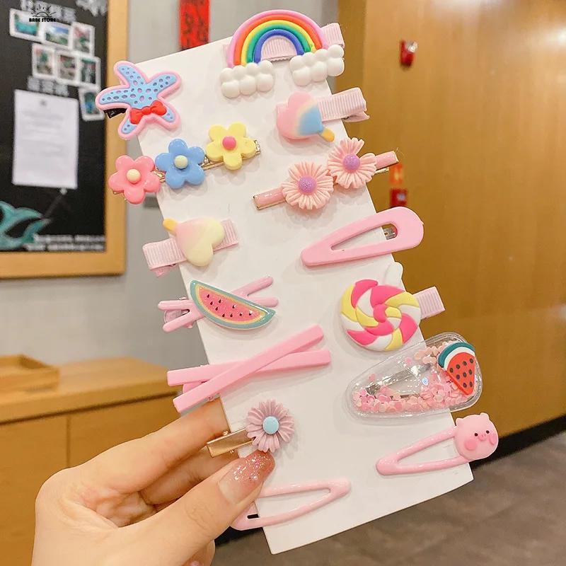 14PCS Girls Sweet Hair Clip Rainbow Fruit Cute Cartoon Hair Bands Lovely Hair Accessories Headwear Hairpins Headdress Barrettes