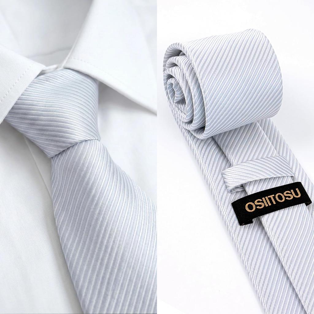 [OSIIT OSU] Hochzeitskrawatte Seide [4-teiliges Set mit Einstecktuch, Krawattennadel & Manschettenknöpfen] Geschenkbox Formell Marke Herren Gestreift Waschbar Einheitsgröße Breite 8,5 cm