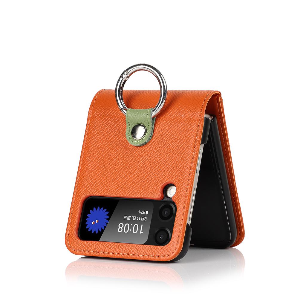 Ring Holder Genuine Leather Wallet Phone Case for Samsung Z Flip 4 3 5G Card Solt Crossbody Lanyard Shockproof Flip4 Flip3 Cover