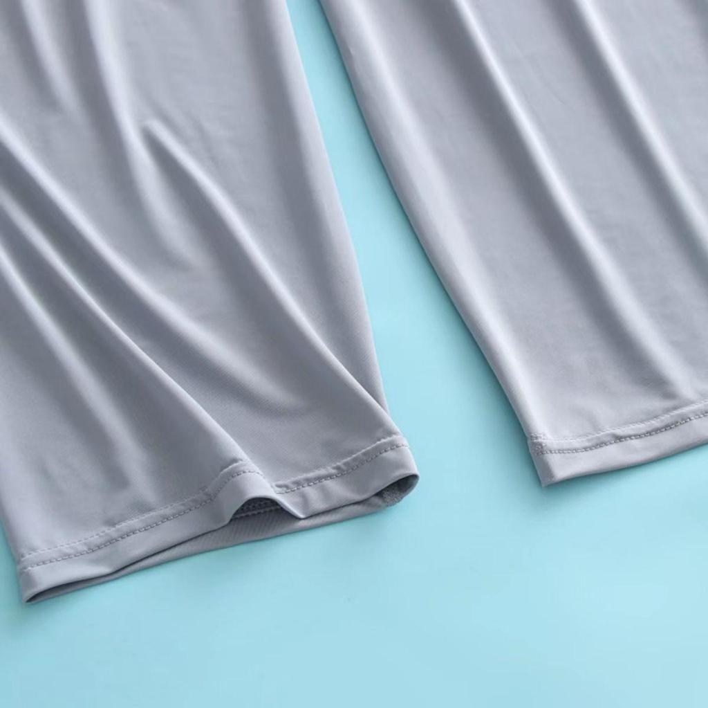 Pantaloni Pigiama Larghi Dritti da Uomo in Seta di Ghiaccio con Coulisse - Colore Unito, Taglie Forti, Abbigliamento Yoga