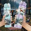 1PC Winter Cabin Snow House Scene Print 750ml Color Plastic Sports Water Bottle Leakproof Flip Straw Lid Suitable for Sports Office Home Use