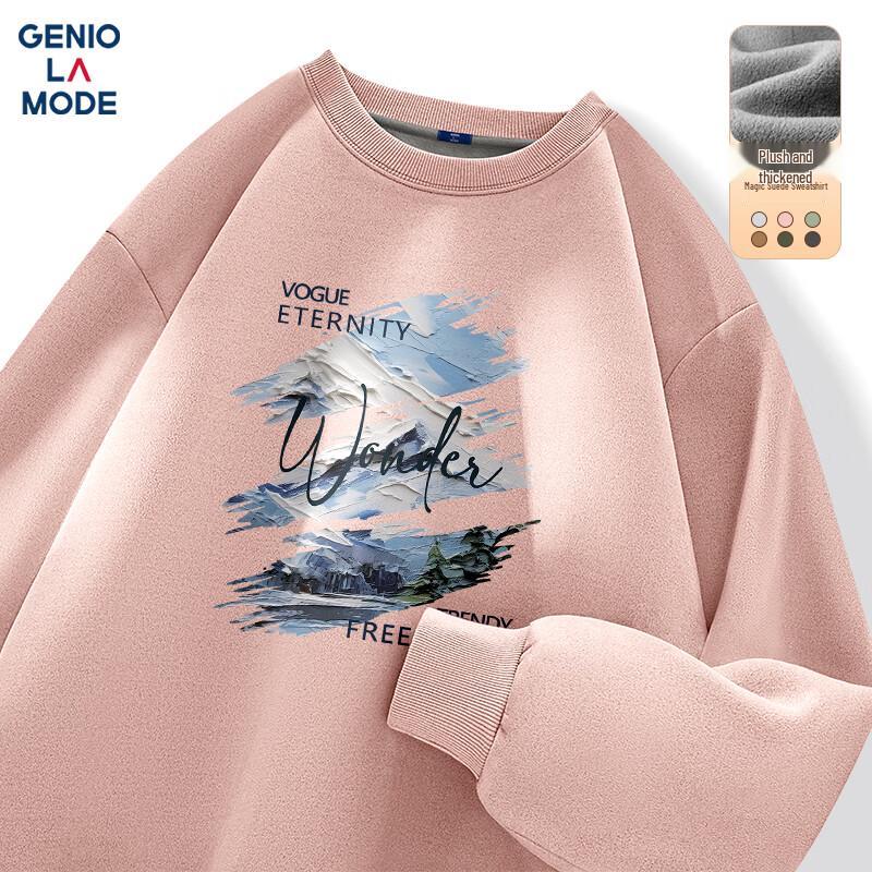 

GENIOLAMODE Men s Fleece-Lined Suede Crewneck Sweatshirt L