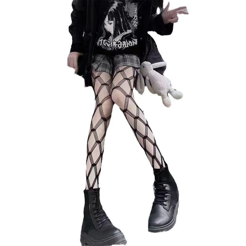 Trendy Sexy Black Fishnet Stockings with Diamond Mesh and Hollowed Design