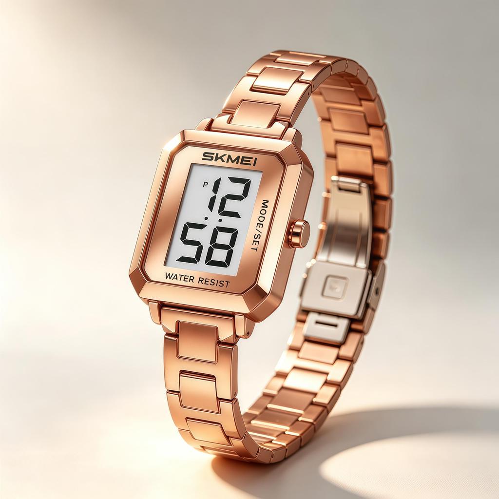 Women's Digital Watch SKMEI Rose Gold Square Stainless Steel 2581
