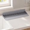 Scissor-Adjustable Sink Water Barrier for Single or Double Bowls with Ribbed Panel, Flexible Form and Return Flows Slope