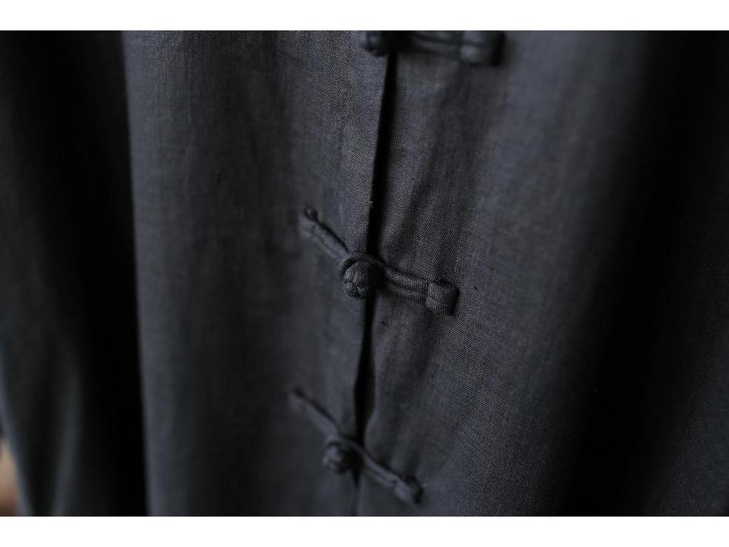 Xi Mo Women's Retro Linen Stand-Collar Cardigan Dress