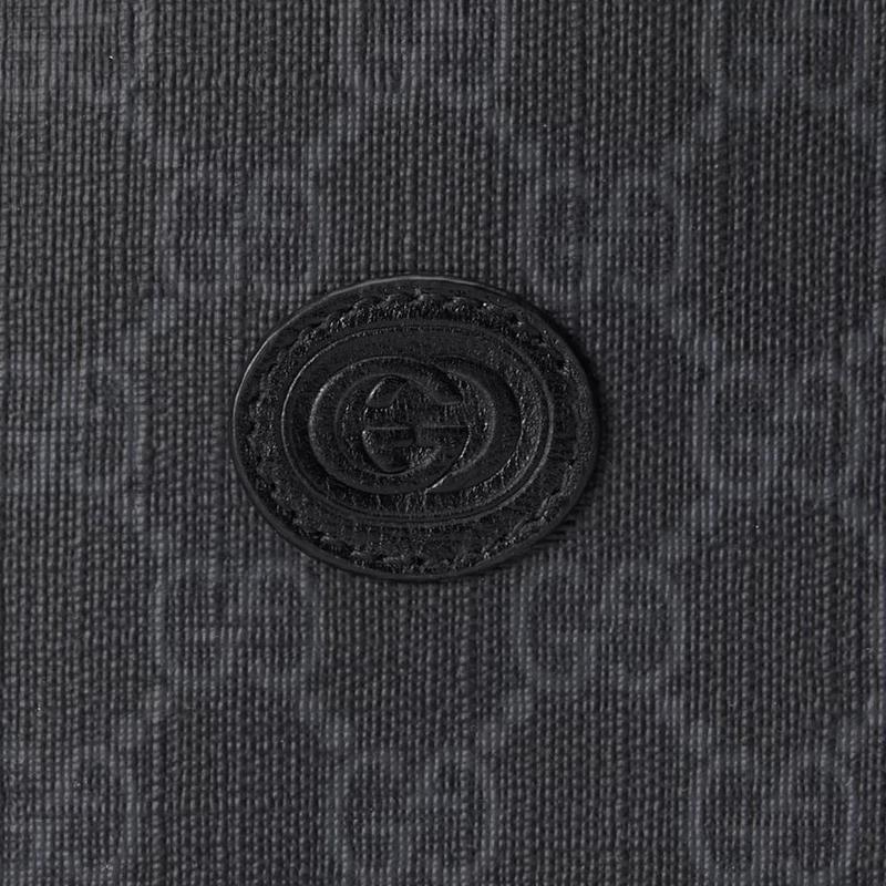 Gucci Ikonisches Muster Form ineinandergreifendes G Canvas mit Lederbesatz Canvas-Tasche Kartenhalter Geldbörse Herren Schwarz