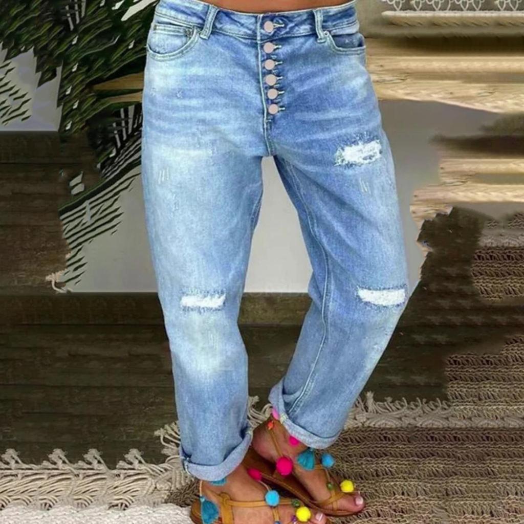 Women Stretch Ripped Distressed Skinny High Waist Denim Pants Shredded Jeans Trousers Slim Jeggings Ladies Spring Autumn Wear