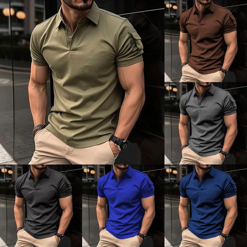 Mens Turn Down Collar Button Short Sleeve Solid Casual Sports Polo Shirt