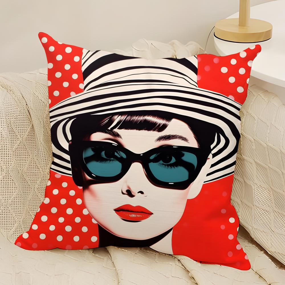 AAudrey HHepburn Fashion Prin Pillow Case Natural Linen DoubleSided Printing Sofa Home Decor Cushion Cover