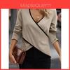Pure Color V Neck Long Sleeve T Shirt For Women Fall Casual Style