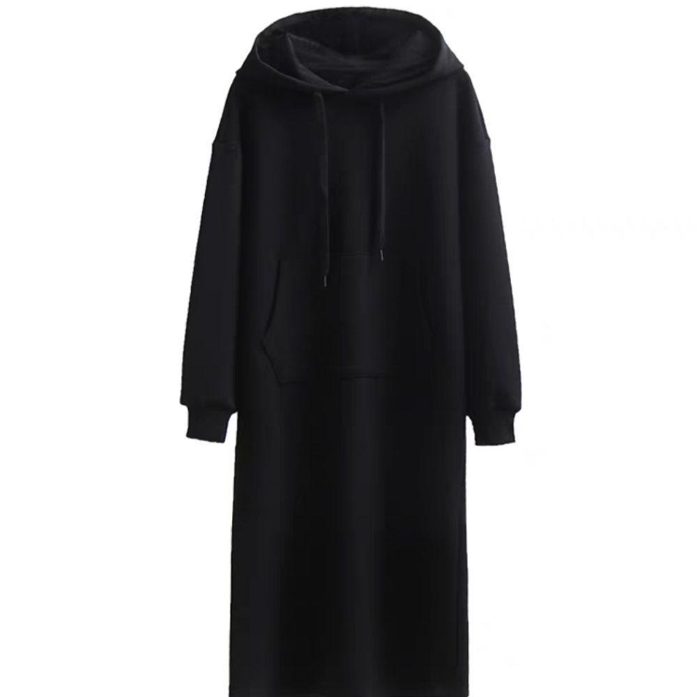 

Charcoal Gray Plus Size Velvet-Lined Hooded Sweatshirt Dress - Loose, Slimming Fit XL recommend 145-160 lbs