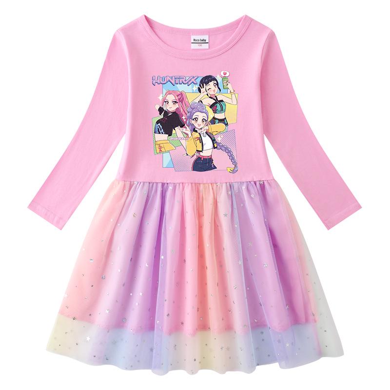 Vestido de Princesa con Lentejuelas Arcoíris de Manga Larga Kpop Demon Slayer para Niñas
