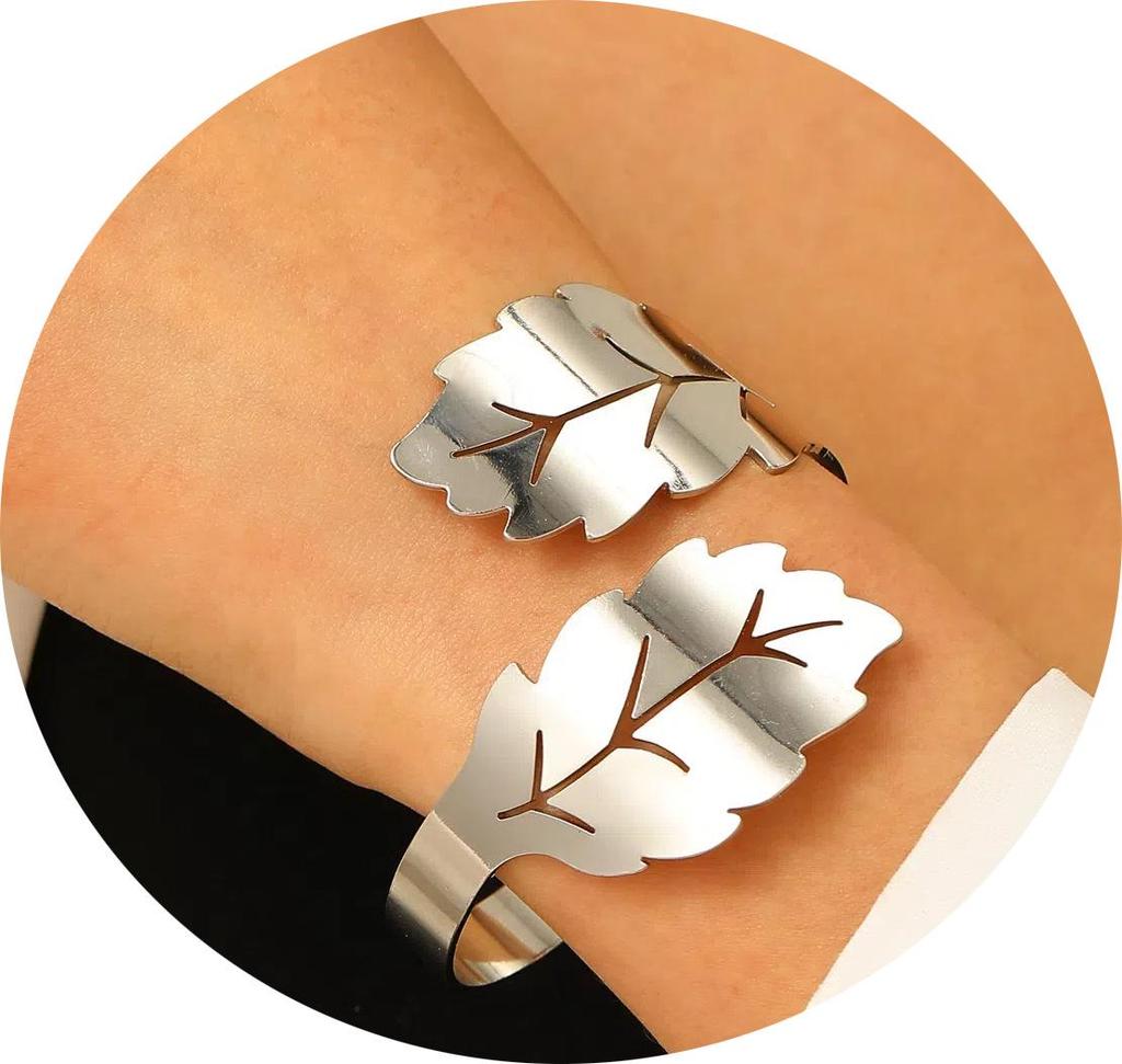 Bold Leopard Print Geometric Bangle & Ring Set - Adjustable Hand Jewelry for Women