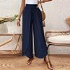 Women's Elastic Waist Irregular Hem Wide Leg Casual Pants Solid Color Loose Straight Pants