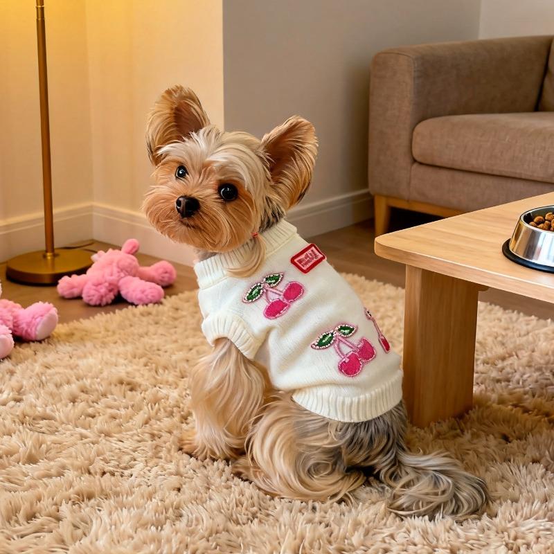 Kleiner Hund Teddy Pullover Malteser Frucht-Print Kleidung Haustier Niedlich Kirsch-Print Winter Warme Kleidung Niedlich Prinzessin Haustier Hund Katze Pullover