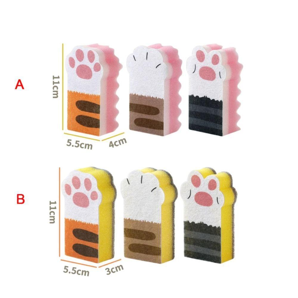 3pcs Thicker Cat Claw Cleaning Sponge Wiping Sponge Sponge Brush Dishwashing Sponge  Cleaning Tool