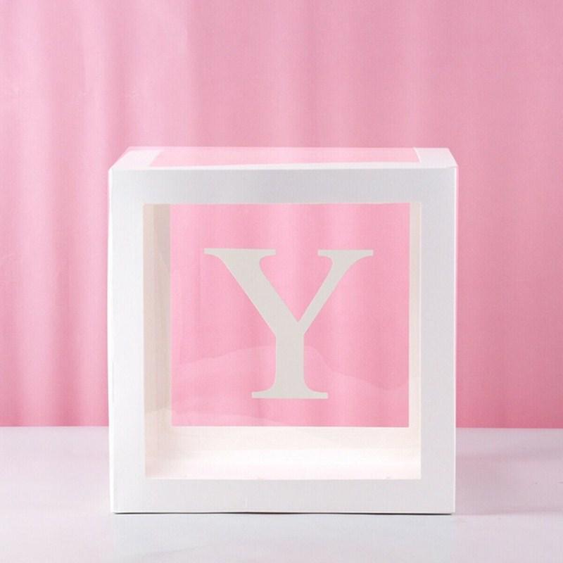 Clear Balloon Box with 26 White Letters for Birthday Party and Baby's First Birthday Decoration