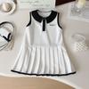 Summer Girls Sleeveless Polo Collar Pleated Dress Cute Preppy Princess Dress For Kids Casual Party Wear