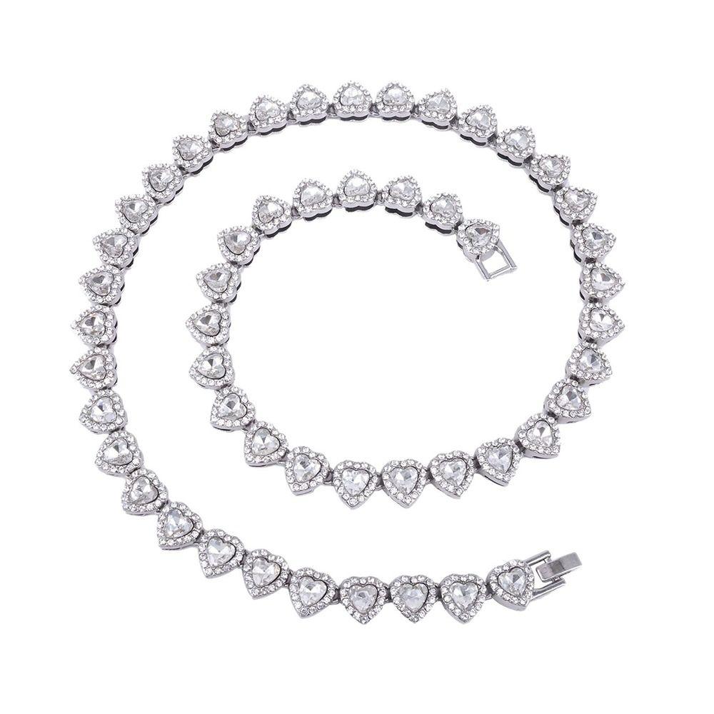 1Pcs Heart-shaped Chain Bracelet Alloy Rock Party Jewelry Durable Rhinestone Necklace