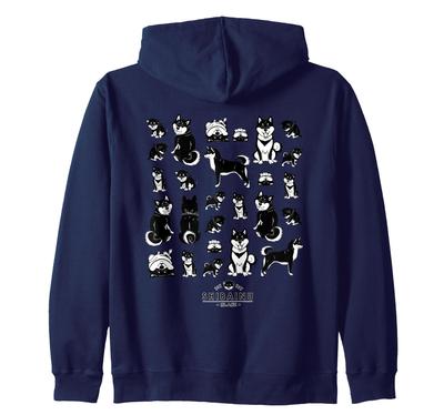 Lots of Black Shiba Inu Cute Shiba Inu White Shiba Inu Illustration Zip Hoodie (with Ink)